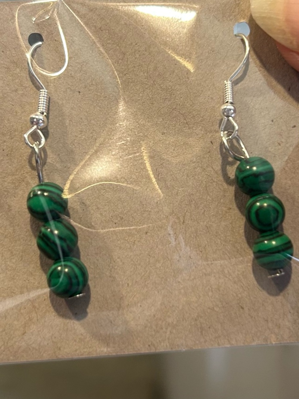 Malacate green bead earrings on stainless steel ear wires. New handmade.